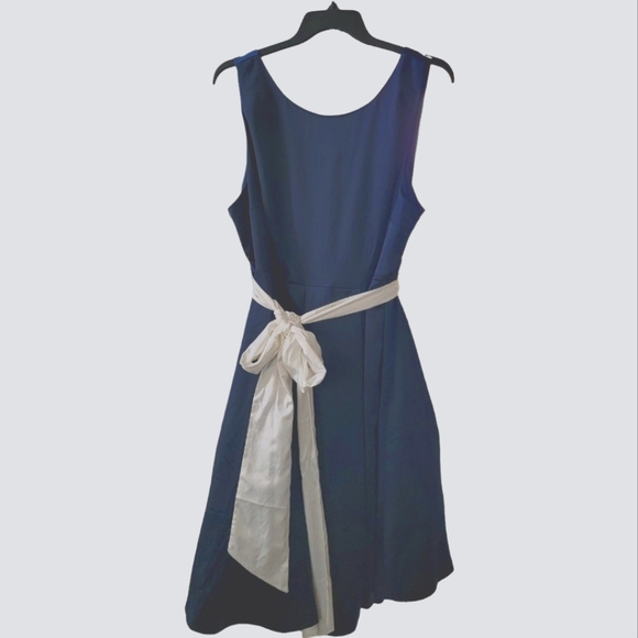 Satin Blue swing dress with creamy-white satin sash - Women's Plus Size - NWT - Picture 5 of 10